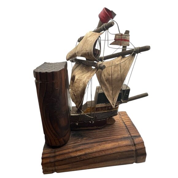 Bookends Pirate Ship Spanish Wood Handcrafted In Spain Galleons Madera De Aliso - Picture 7 of 12